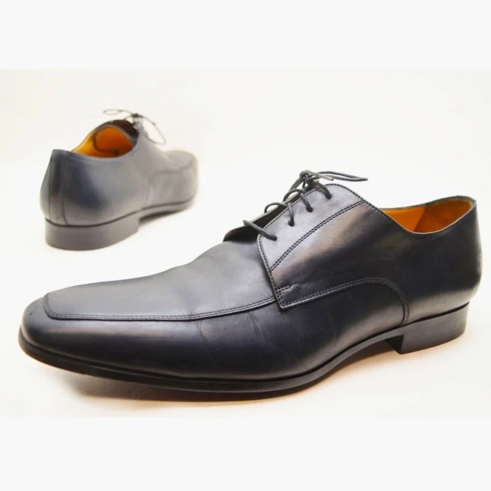 Santoni Italy PRITCHARD Black Leather Derby 11927 Men's Apron Toe Shoes 9.5 Rare